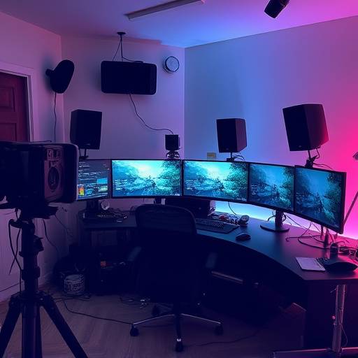 Imagen de una sala de edici贸n con monitores y equipo de edici贸n
